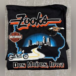 Vintage Harley Davidson Single Stitch Zooks Des Moines Iowa Graphic T-Shirt 3XL